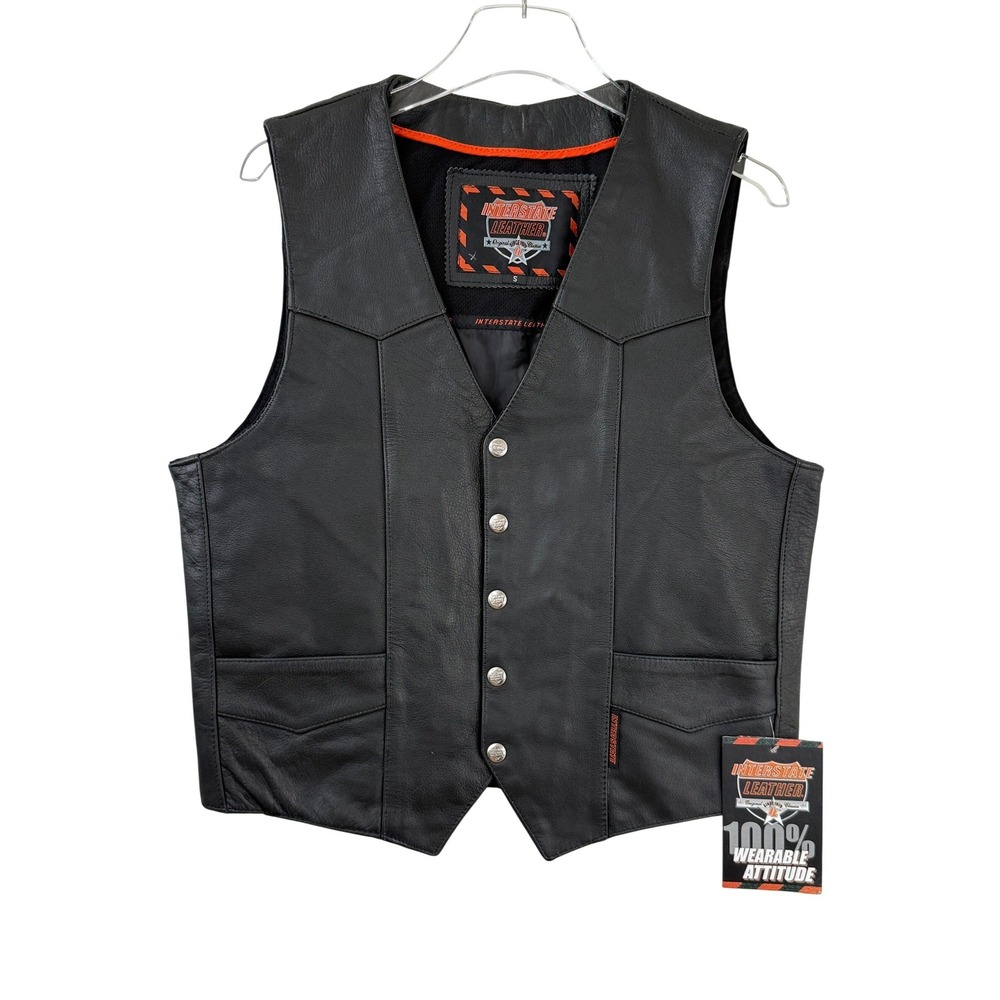 VINTAGE NWT Y2K Interstate Leather Biker Vest S Black Concealed Carry Motorcycle